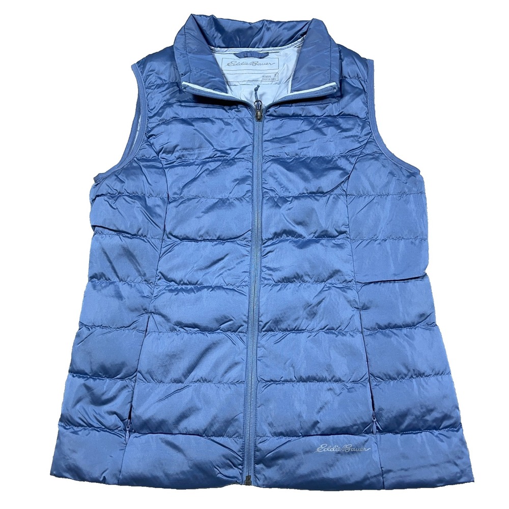 Eddie Bauer Puffer Vest Women Small Blue Down Fill EB650 Full Zip Jacket